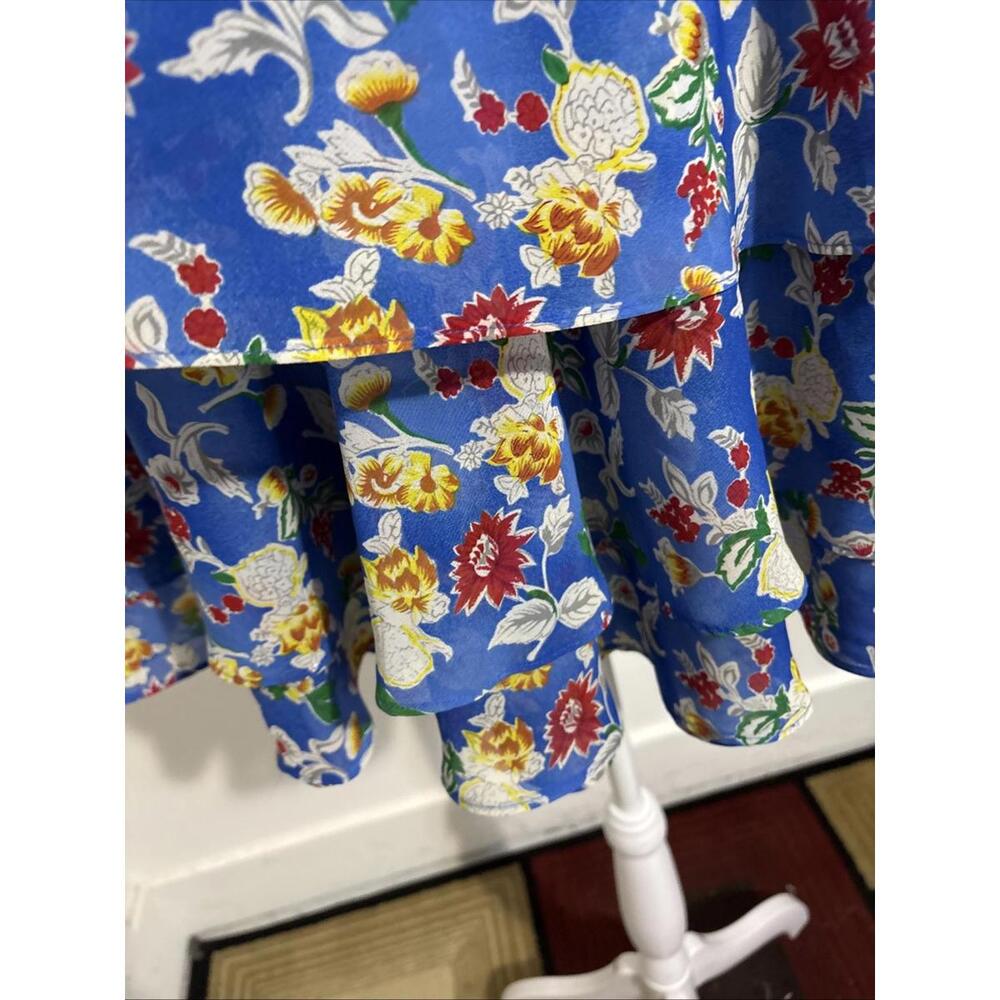 LAUREN Ralph Lauren Blue Multi Floral Tiered Ruffled A-Line Skirt 6 - Picture 4 of 12